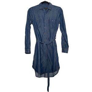Banana Republic Denim Dress Women's 2 Blue Collared Belted Tie Button Up